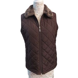 DEBBIE MORGAN Brown Quilted Zipper Front Sleeveless Vest